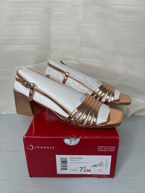 Journee Collection Shayana Slingback Block Heel Sandals Rose Gold Size 7.5M
